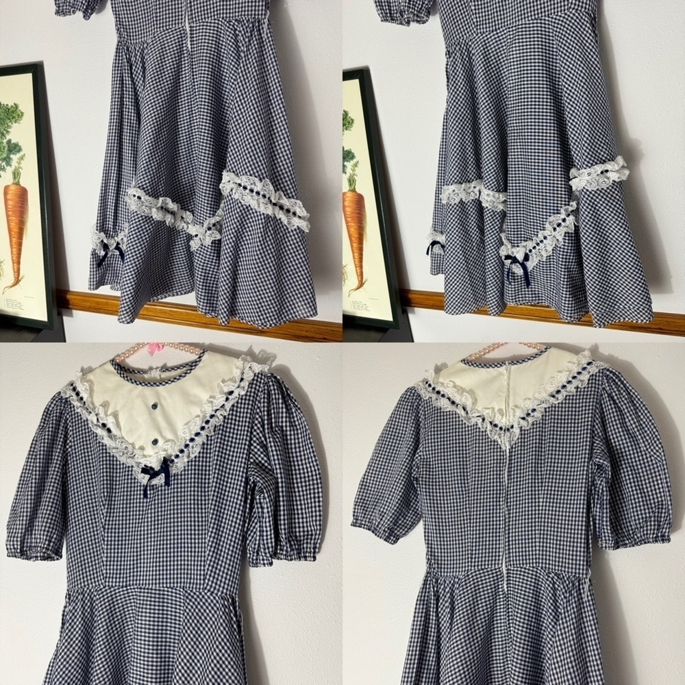 Vintage Jeri Bee navy blue gingham cottagecore dress size 10 - Picture 9 of 16